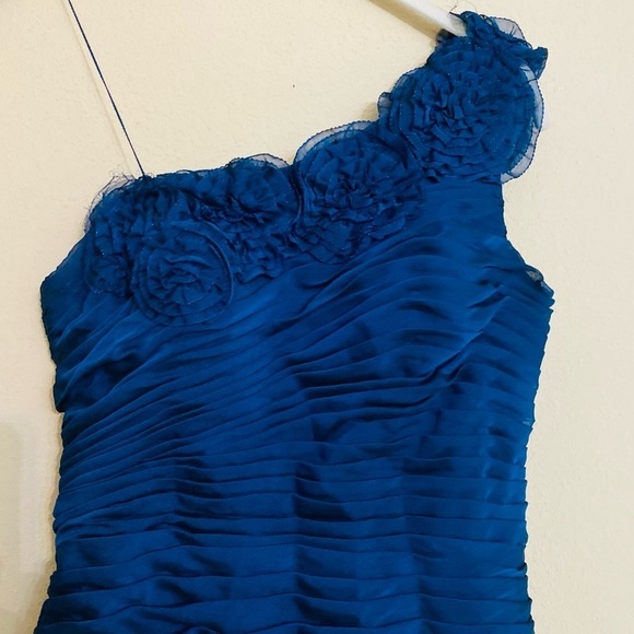 Vintage 90s Cache Evening Dress Size 2 Blue Chiffon Rugged - Picture 2 of 9